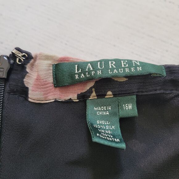 Lauren Ralph Lauren Size 16W 100% Silk Black Floral Ruffle Hem Maxi Skirt - Picture 6 of 8